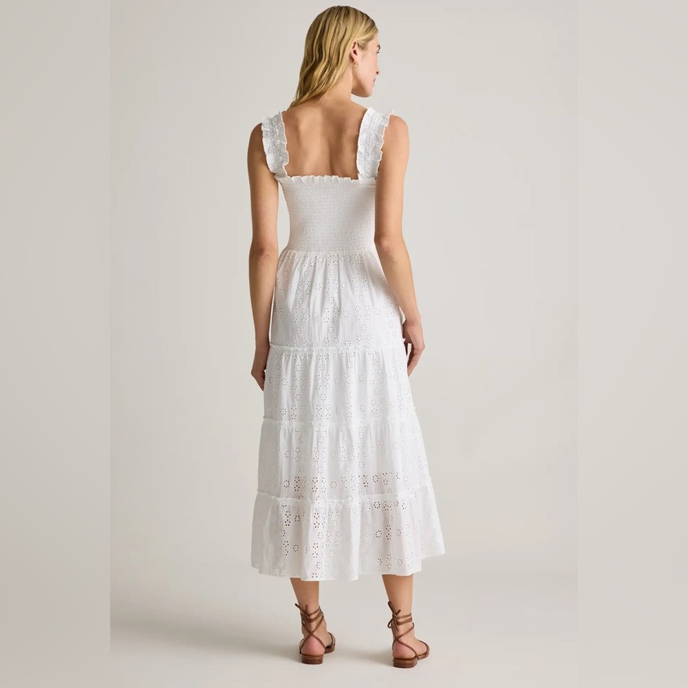 Quince Organic Cotton Eyelet Smocked Midi dress white L - Picture 2 of 8